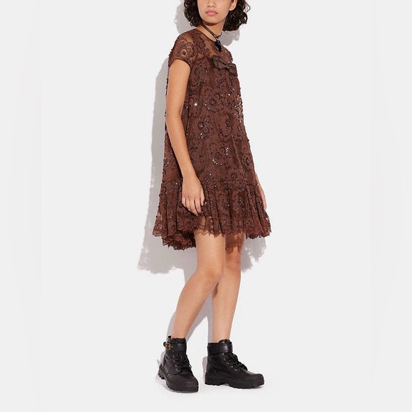 Coach Lace Short Sleeve A-Line Dress $895 NEW - Picture 1 of 12